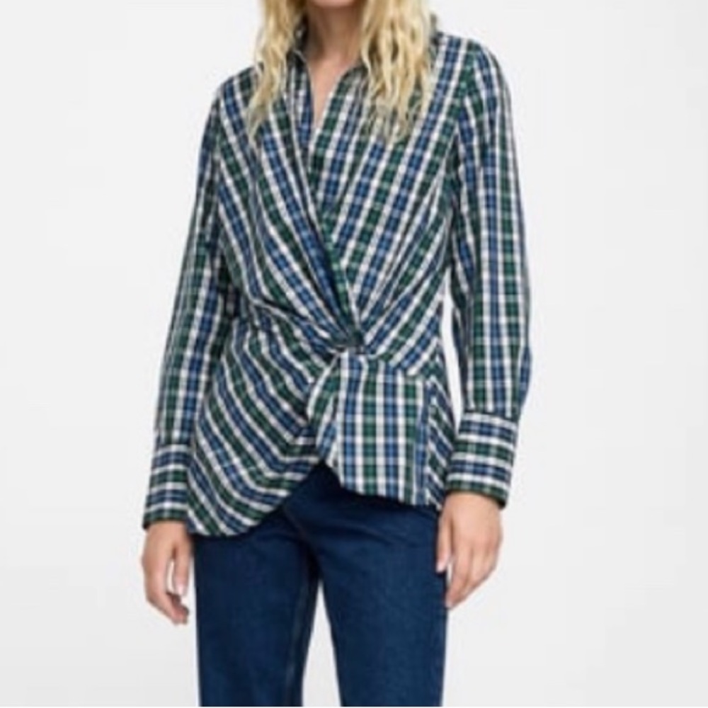 Zara plaid twist front shirt